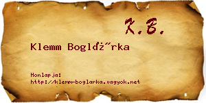 Klemm Boglárka névjegykártya
